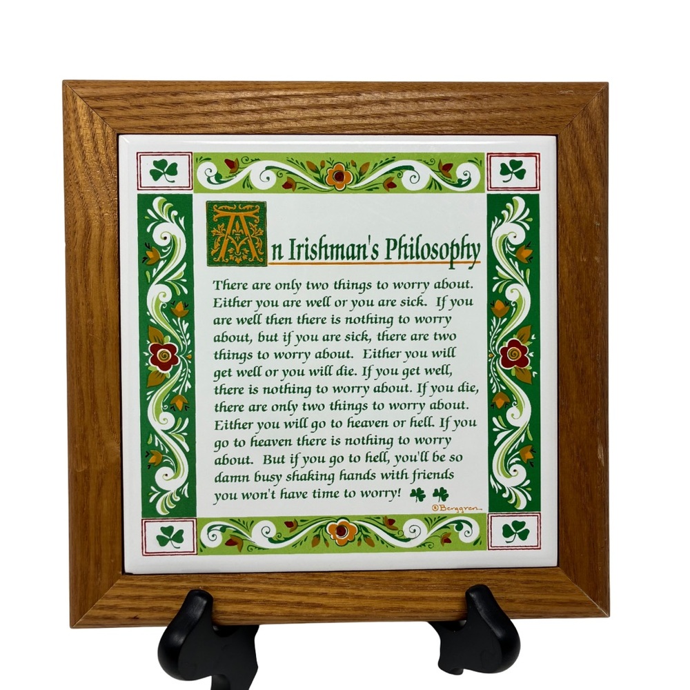 Irishman’s Philosophy Art Tile Trivet Berggren Humorous Saying Celtic Inspired